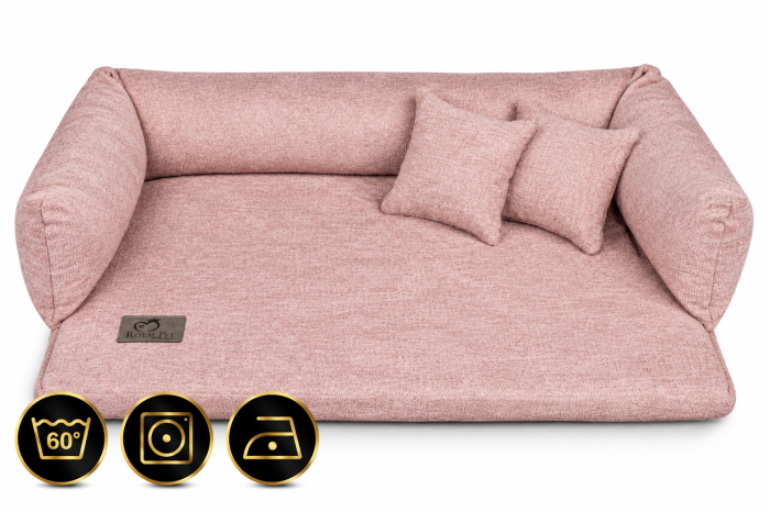 Różowa sofa Miarcle  legowisko Royal Pet z ikonami pielęgnacji.png