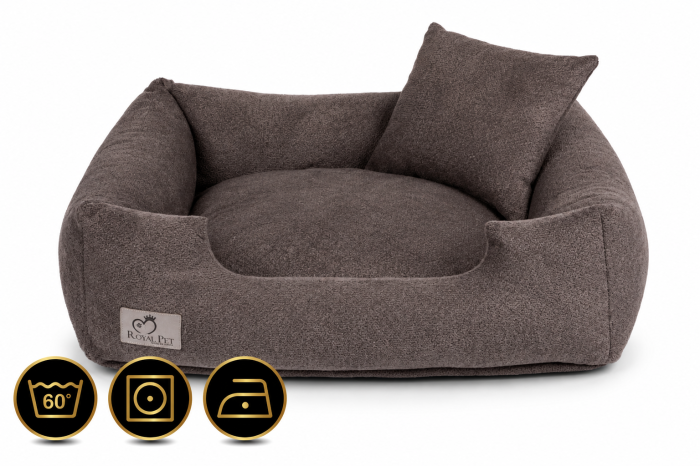 Brązowe legowisko Miracle Royal Pet z ikonami pielęgnacji.png