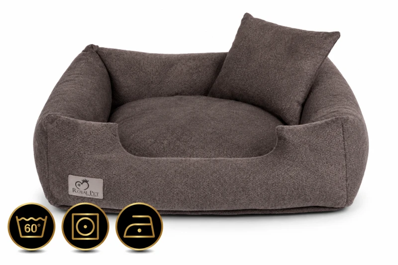 Brązowe legowisko Miracle Royal Pet z ikonami pielęgnacji.png